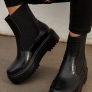 Black Embossed Croc Boots